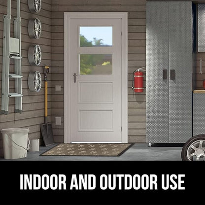 GORILLA GRIP 100% Waterproof All-Season WeatherMax Doormat, 23x35, Durable Natural Rubber, Stain and Fade Resistant, Low Profile, Indoor Outdoor Door Mats, Easy Clean Patio Entry Mat, Tan Pawprints
