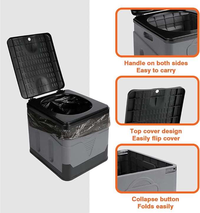 Portable toilet, portable folding toilet, folding toilet with cover, outdoor travel toilet, camping travel toilet (Black)