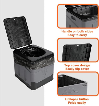 Portable toilet, portable folding toilet, folding toilet with cover, outdoor travel toilet, camping travel toilet (Black)