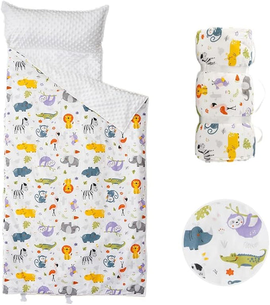 Bunnikins & Clover Toddler Nap Mat with Removable Pillow, Nap Mats for Preschool, Easy Clean Toddler Nap Pad for Kindergarten, Kids Sleeping Bag for Travel Camping