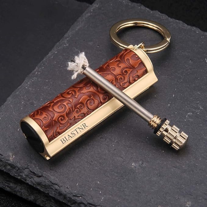 Permanent Match, Keychain Matchstick Fire Starter Immortal Lighter, Flint Match Stick Kerosene Refillable Lighter for Outdoor Camping Survival, yellow