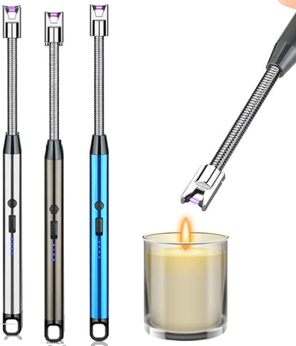 3 Pack Candle Lighter,Arc Lighter with USB Charging,Flameless Windproof,LED Battery Display,Safety Switch,Rotate 360 Degrees,for Aromatherapy,Candles,BBQ,Camping. (Sliver&Grey&Blue)