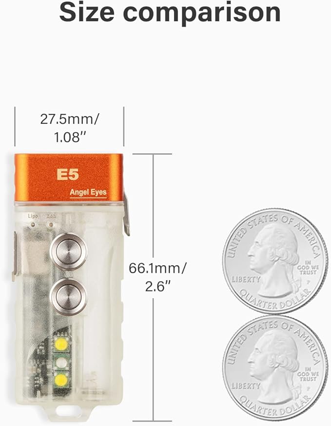RovyVon Angel Eyes E5 GITD Keychain Flashlight, EDC Flashlight with 700 Lumens Primary Light and Practical Auxiliary Lights, Powered by AAA Battery or Built-in Battery