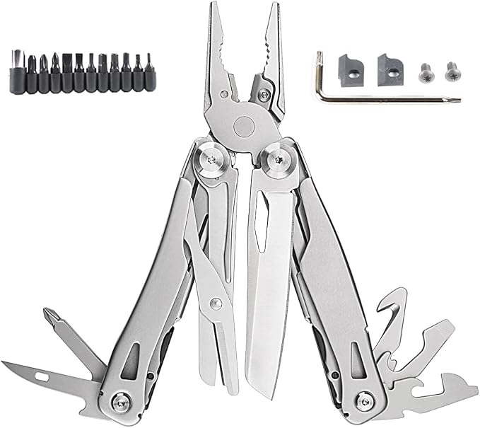 Multitool Pliers Scissors with Replaceable Jaws Stainless Steel Pocket Multitools Pliers and Scissors with Pocket clip for Camping Hiking and Daily Maintenance