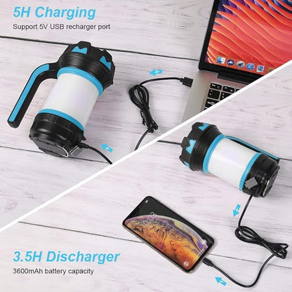 Ainiv Camping Lantern, Rechargeable Flashlight with 1000 LM, 6 Modes LED Torch Outdoor Searchlight Tent Light, IPX5 Waterproof Emergency Light with 4000mAh Power Bank for Outdoor, Hiking - Blue