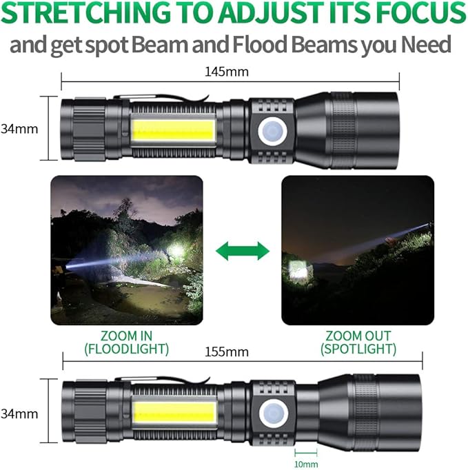 UV Flashlight Black Light, 3 in-1 Blacklight Flashlight High Lumens Rechargeable, Magnetic LED Flashlight with COB Work Light, 7 Mode Waterproof Flash Light for Emergency Camping Pet Urine Detection