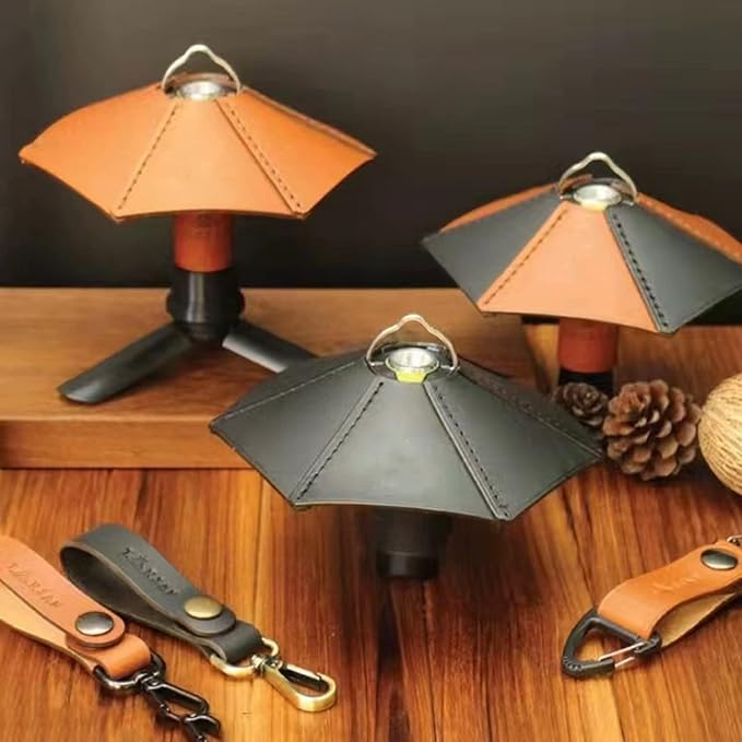 Small Leather Lampshade - Vintage Type Decoration - Flashlight Spotlight - Camping - Hand Stitched (Brown)