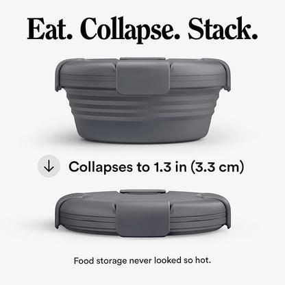 STOJO Collapsible Bowl - Carbon, 36oz - Reusable Silicone Bowl for Hot and Cold Food - Perfect for Travel, Meal Prep, To-Go Lunch, Camping & Hiking - Microwave & Dishwasher Safe