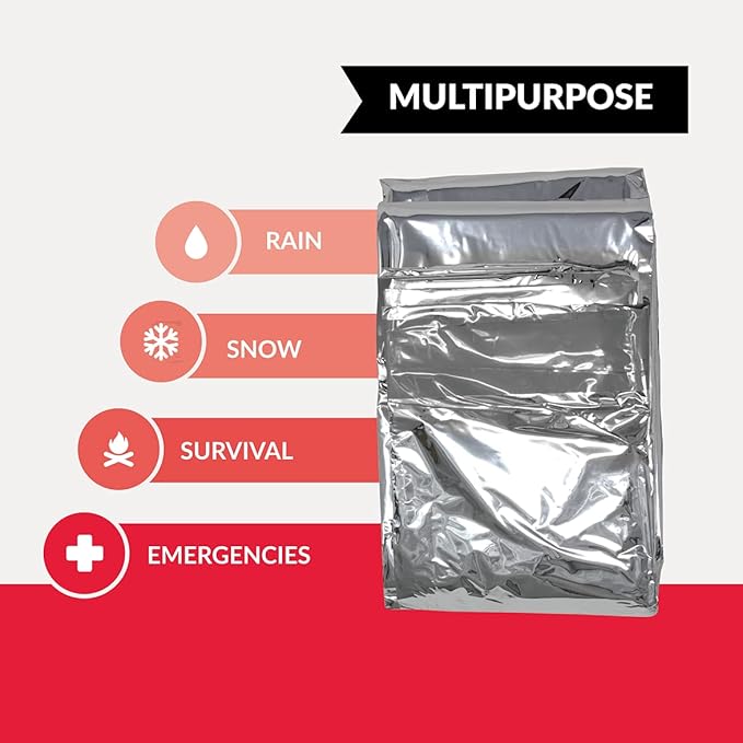 Ever Ready First Aid Mylar Rescue Blanket, Large Silver Thermal Sheet for Emergency and Survival, 54” x 84” – 5 Count