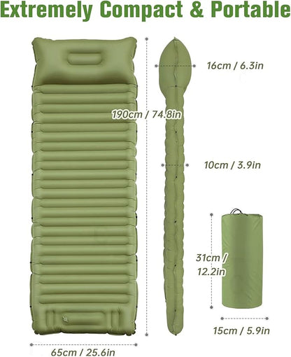 Sleeping Pad for Camping 4in Thick, Camping Air Mattress Pad Built-in Pump, Ultralight Camping Sleeping Pad Mat with Pillow, Inflatable Sleeping Pad Backpacking, Holds 440lbs, 40D+60D Nylon