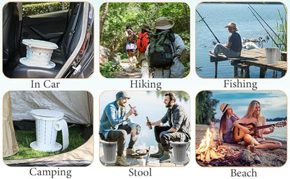 ALEVMOOM Portable Toilet for Adults Outdoor Camping Adjustable Folding Toilet with 6 Garbage Bags,2.8 Pounds Lightweight Portable Potty for Travel/Boat/Road Trips/Beach White