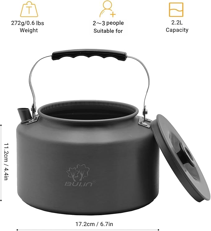 Bulin 2.2L Camping Kettle Camp Tea Coffee Pot Large Outdoor Hiking Kettle Pot Portable 2.4 Quart Camping Tea Kettle