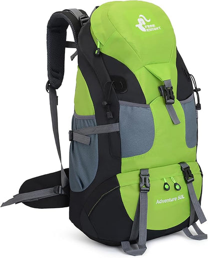 Bseash 50L Hiking Backpack, Water Resistant Lightweight Outdoor Sport Daypack Travel Bag for Camping Climbing Touring (Green - No Shoe Compartment)