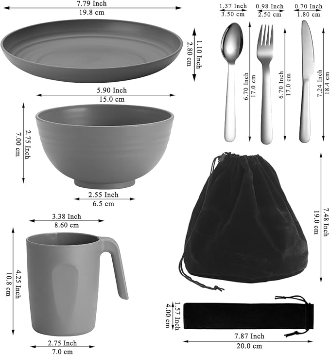 Camping Utensils, Reanea amping Mess Kit for Travel, Camping, Picnic, Outdoor, Camping Gear Include Knife, Spoon, Fork Cutlery Set, Cup, Bowl, Plate, Camping Essentials for 1