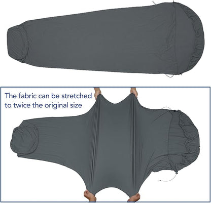 Travel Sheets for Hotel, Rayon Derived from Bamboo, Stretchy Sleep Sack for Adults, Warm Weather/Summer Sleeping Bag Liner for Camping and Travel, Rectangular with Pillow Pocket, Mummy, Cooling Sheets