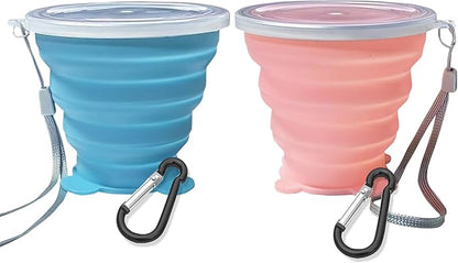 2 Pcs Collapsible Cup - Silicone Small Foldable Cup-Expandable Folding Drinking Cup -Reusable Portable Mugs Cup with Lids For Travel, Camping, Hiking, Survival, Holiday, Outdoor Sports