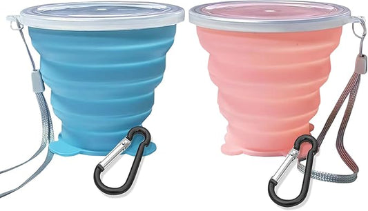 2 Pcs Collapsible Cup - Silicone Small Foldable Cup-Expandable Folding Drinking Cup -Reusable Portable Mugs Cup with Lids For Travel, Camping, Hiking, Survival, Holiday, Outdoor Sports