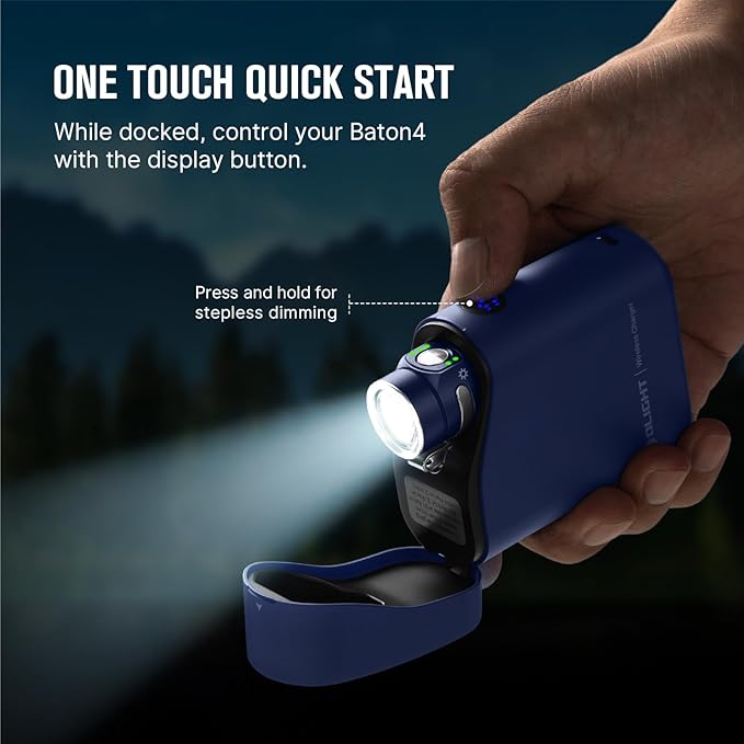 OLIGHT Baton4 Premium Edition EDC Flashlights 1300 Lumens with Type-C Charging Box, Powered by Rechargeable Battery, Small Bright Flashlight for Camping, Emergencies, Outdoors (Regal Blue)