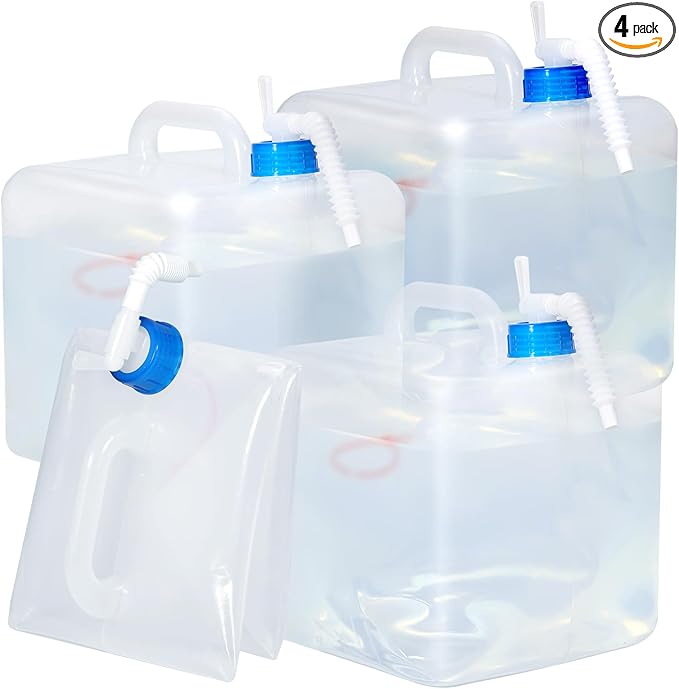 4 Pack Collapsible Water Jug for Camping, Foldable Water Storage Containers with Spigot, BPA Free Water Tank, Large Camping Water Dispenser for Emergency,Survival Kit (5.3 Gallon)