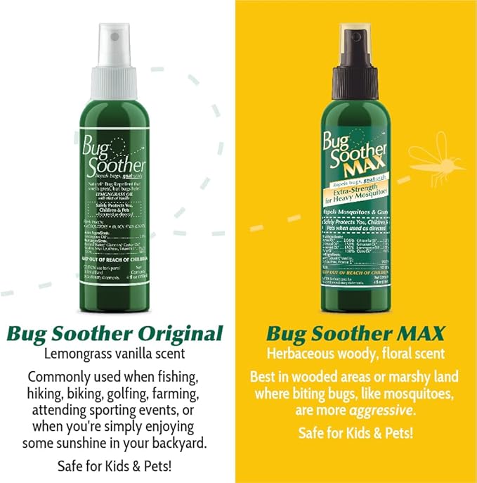 Bug Soother Max - Extra Strength Natural Gnat, Tick, and Mosquito Repellent, 4 fl oz Bug Spray Deterrent - DEET-Free - Safe for Adults & The Environment - Made in USA