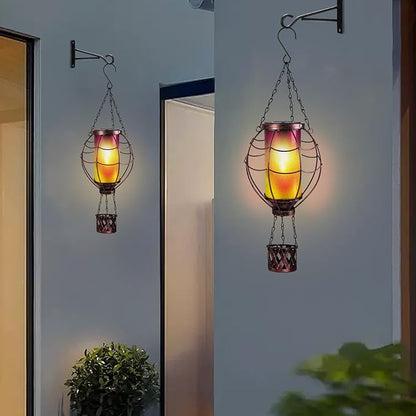 Solar Hot Air Balloon Decor,Metal LED Balloon Lights,Hanging Lanterns Outdoor Waterproof,Hot Air Balloon Solar Lantern for Garden Patio Pathway Yard Porch Decorations(Yellow Pink)