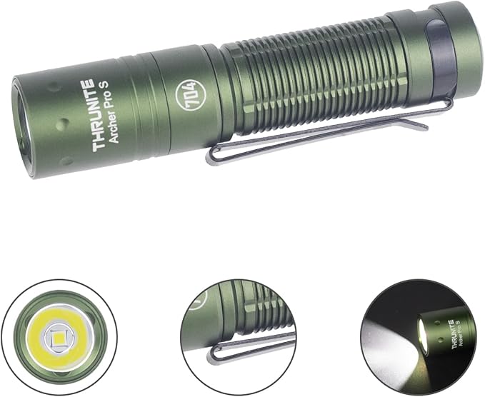 ThruNite Archer Pro S EDC Flashlight, Customized Edition with 704 TACTICAL, High 1459 Lumens Tail Switch LED Flashlight, USB C Rechargeable Pocket Penlight for Camping, Outdoor - Dark Green Cool White