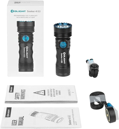OLIGHT Seeker 4 Mini Rechargeable EDC Flashlight with 365nm UV Combo 1200 Lumens White Light, Portable Black Light for Outdoors, Cleanliness Detection and Emergency(Cool White Light: 5700~6700K)