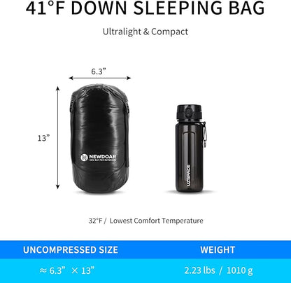 NewDoar Urltra-Light Camping Sleeping Bag 800FP White Goose Sown Spring Summer Outdoor Autumn Mummy Sleeping Bag for Hiking Tent