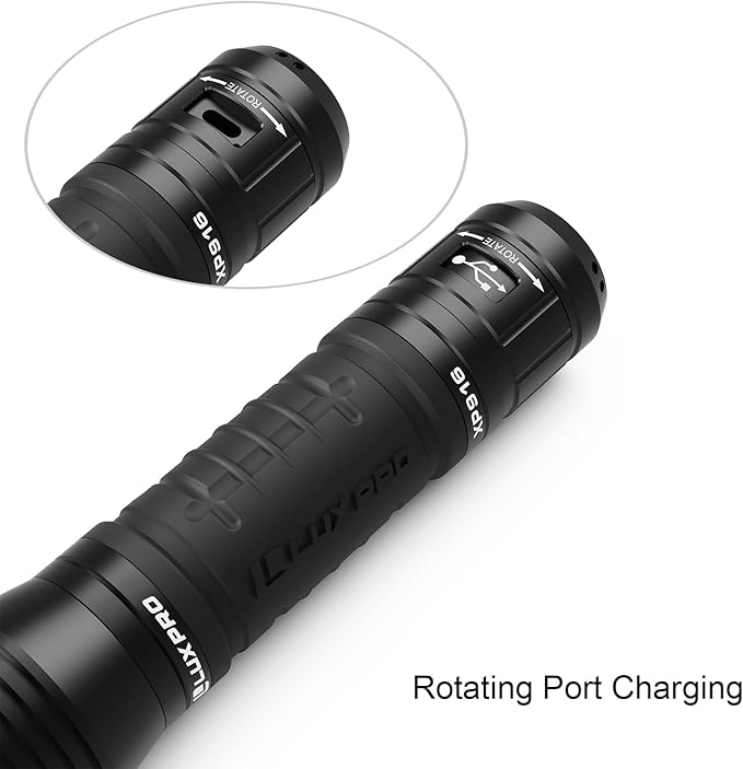 LUXPRO Pro Series 800 Lumen LED Rechargeable Flashlight - Features Patented TackGrip with Aircraft-Grade Aluminum and LPE Optics - Camping Accessories with Micro USB Charge Port - Batteries Included