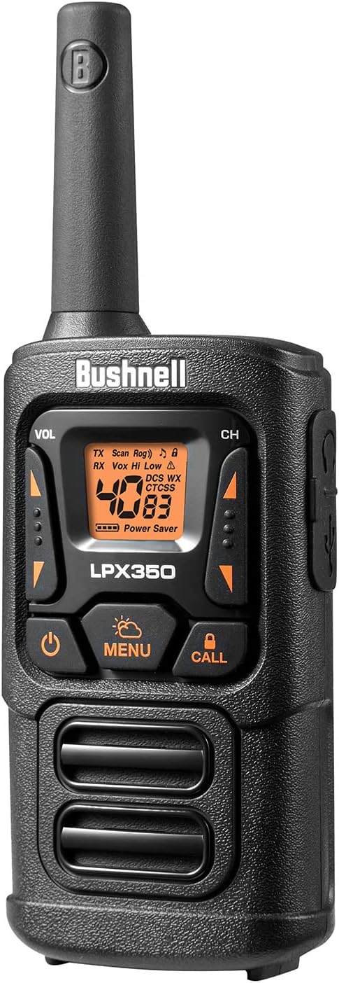 New Bushnell LPX350 Walkie Talkie Radio - Reliable Quality, Rugged Design, 1W Power for 25 Miles of Range, Two Way Radios Equipped for Wherever Life Takes You (2 Pack)