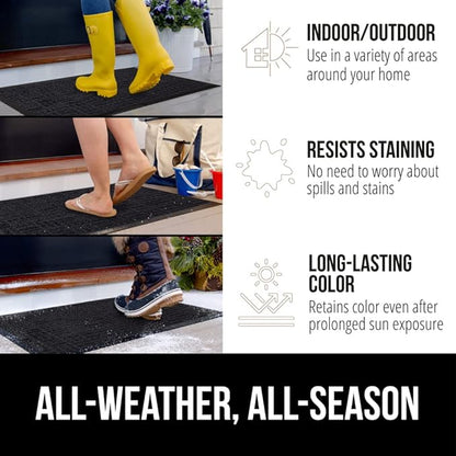 GORILLA GRIP 100% Waterproof All-Season WeatherMax Doormat, Durable Natural Rubber, Stain and Fade Resistant, Low Profile, Indoor Outdoor Door Mats, Easy Clean Patio Entrance Mat, 17x29, Midnight Maze