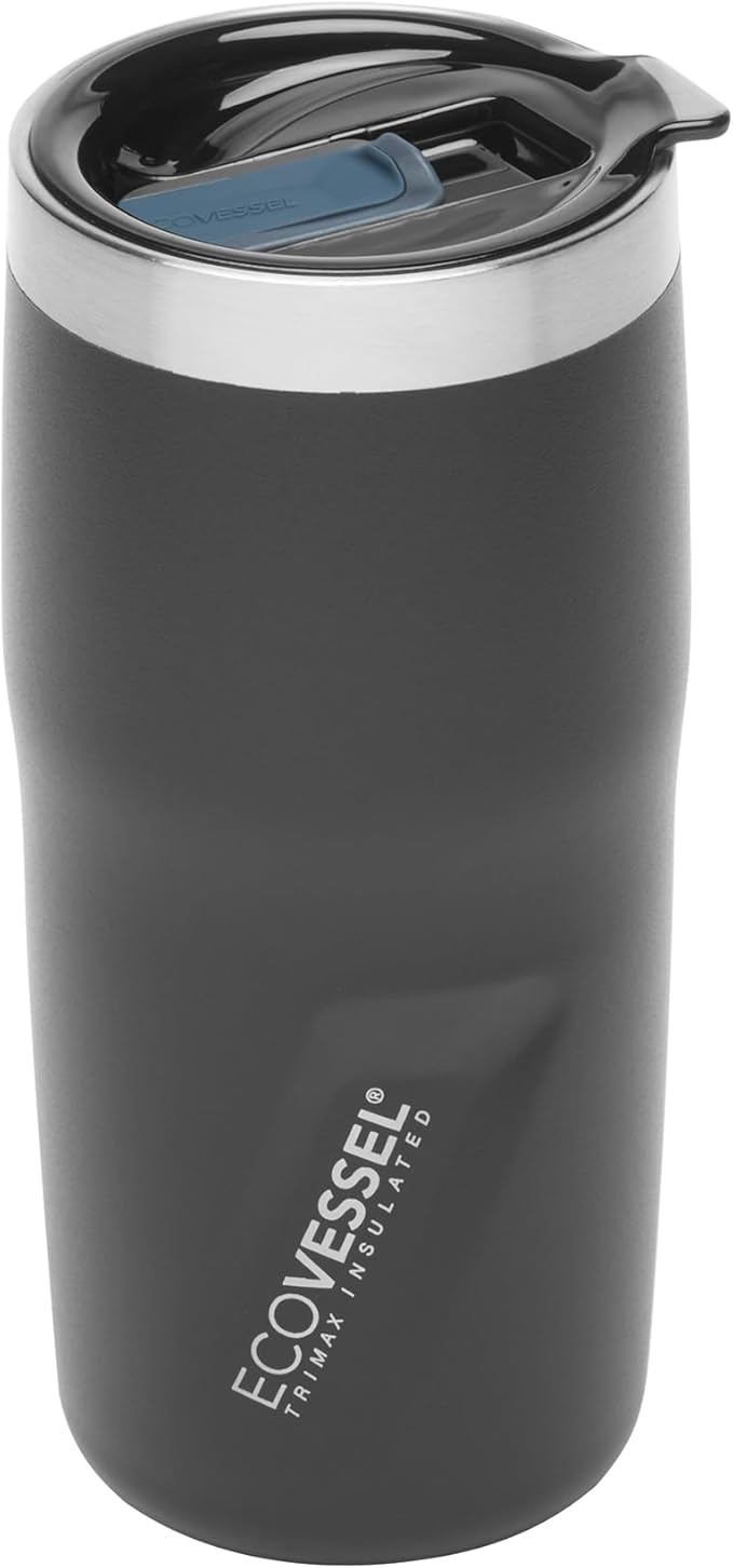 EcoVessel METRO TriMax Vacuum Insulated Stainless Steel Tumbler Cup, Coffee Mug with Slider Lid - 16 oz (Black Shadow)
