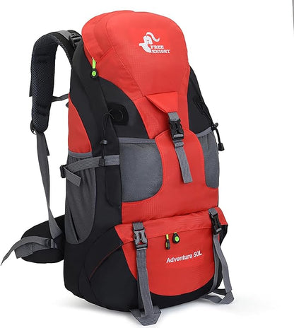 Bseash 50L Hiking Backpack, Water Resistant Lightweight Outdoor Sport Daypack Travel Bag for Camping Climbing Touring (Red - No Shoe Compartment)
