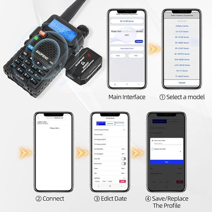ABBREE Ham Radio Wireless Programmer Adapter for Baofeng UV-5R BF-F8HP 5RM UV-21R K5Plus UV-17R BF-888S AR-152 GM-15 Pro GM-5RH UV-5G Plus Quansheng UV-K5 Handheld Two Way Radio