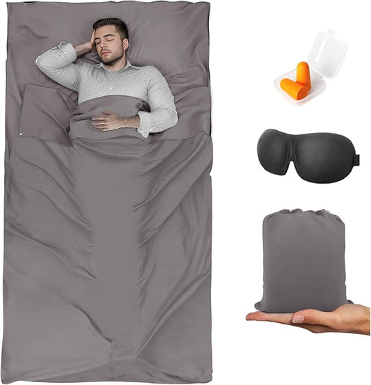 Sleeping Bag Liner,Travel Sheet & Adult Sleep Sack, Camping Sheets Travel Sleep Sack for Backpacking,Hotels & Hostels -Lightweight Single &Double Travel Sheet Camping Sheets