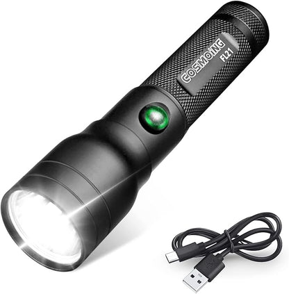 High Power LED Flashlight USB C Rechargeable, 600 Lumen Tactical Flashlight IP65 Waterproof Handheld Flashlight for Emergency,Police Law Enforcement,Hunting,Camping,Hiking