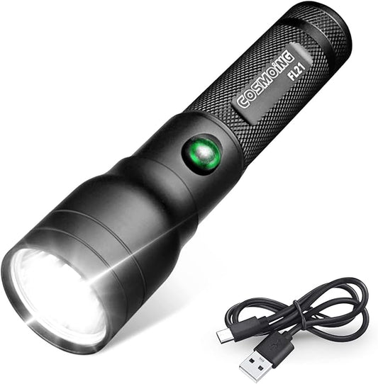 High Power LED Flashlight USB C Rechargeable, 600 Lumen Tactical Flashlight IP65 Waterproof Handheld Flashlight for Emergency,Police Law Enforcement,Hunting,Camping,Hiking