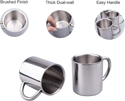 IMEEA Unbreakable Mugs for Kids Double Walled Camping Coffee Mugs 7.5oz/220ml Stainless Steel Mug with Handle, Set of 2