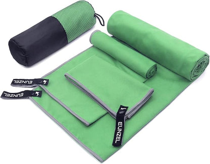 Eunzel Quick Dry Camping Towel, Microfiber Travel Towel 3 Size at 1 Pack,Fast Drying Towel Set for Camping, Beach, Gym, Sports, Yoga & Swimming Pool, Green