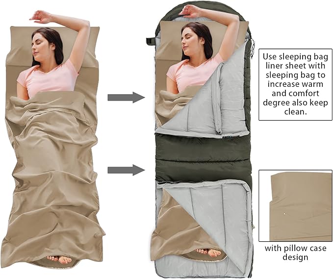 Sheet Sleeping Bag, Lightweight Travel Sheet 210 x 115 cm, Sheet Sleeping Bag with Zipper, Sleeping Bag Liner Polyester for Backpacking Hotel& Hiking