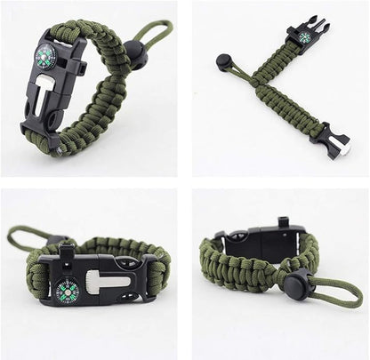 Survival Paracord Bracelet Flint Fire Starter Scraper Compass Wilderness Survival Whistle Adjustable Wristband 2Pack Black&Armygreen