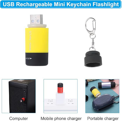 PATIKIL Mini Keychain Flashlight, Pocket LED Flashlight Portable Torch USB Rechargeable for Outdoor Camping Party, Yellow