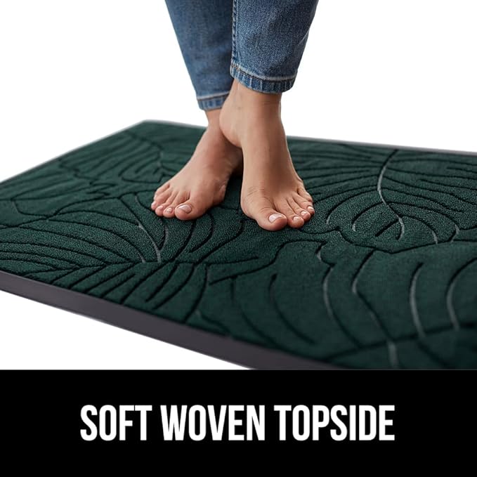 GORILLA GRIP 100% Waterproof All-Season WeatherMax Doormat, 23x35, Durable Natural Rubber, Stain and Fade Resistant, Low Profile, Indoor Outdoor Door Mats, Easy Clean Patio Entrance Mat, Green Palm