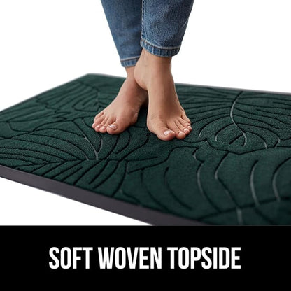GORILLA GRIP 100% Waterproof All-Season WeatherMax Doormat, 23x35, Durable Natural Rubber, Stain and Fade Resistant, Low Profile, Indoor Outdoor Door Mats, Easy Clean Patio Entrance Mat, Green Palm