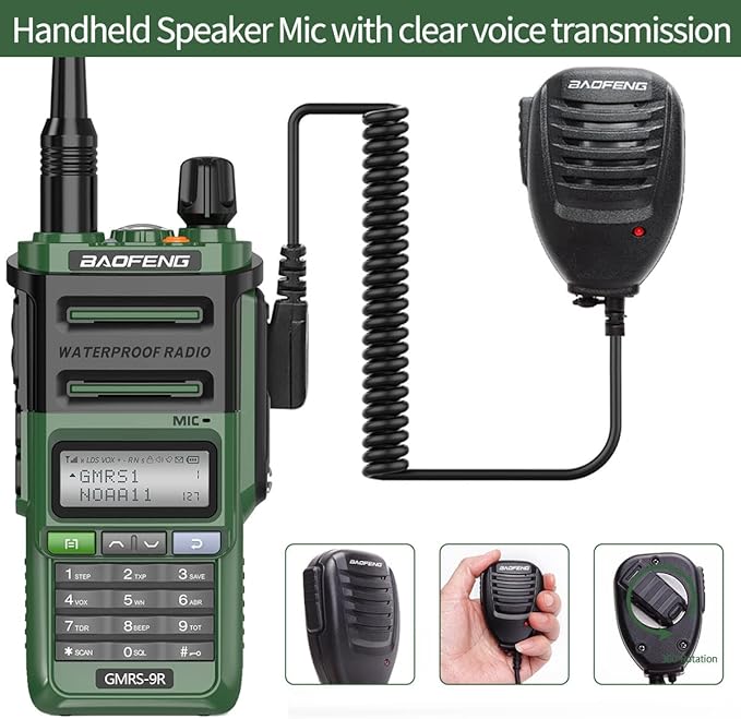GMRS Radio Baofeng GMRS-9R 5W Rechargeable Two Way Radio for Adults,Waterproof IP67,NOAA Scanning and Receiving with Extra Original Battery,Programming Cable,Tactical Antenna,Speaker Mic,Tactical Bag