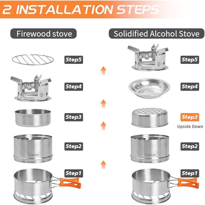 CANWAY Camping Stove, Portable Stainless Steel Wood Burning Survival Stove with Nylon Carry Bag for Outdoor Backpacking Hiking Traveling Picnic BBQ