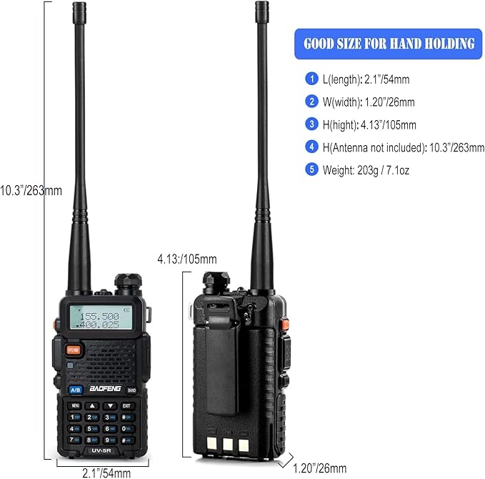 Ham Radio UV-5R 8W Radio 2 Pack, Long Range Handheld Ham Radio (UHF & VHF), UV5R Dual Band Two-Way Radio with Rechargeable 1800mAh Battery and Programming Cable