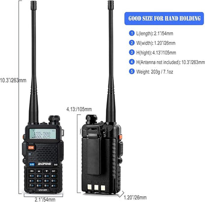 Ham Radio UV-5R 8W Radio 2 Pack, Long Range Handheld Ham Radio (UHF & VHF), UV5R Dual Band Two-Way Radio with Rechargeable 1800mAh Battery and Programming Cable