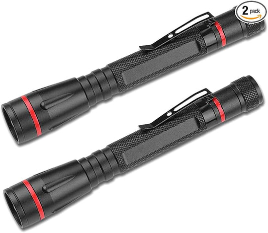2 Pack Mini Flashlight 3 Modes - Small Flashlights LED High Lumens Pen Light with Clip, Zoomable, Portable Pocket Compact Torch for Camping, Emergency, Inspection