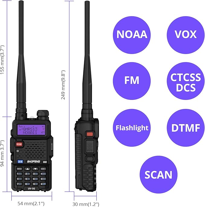 4 Pack BAOFENG UV-5X (UV-5G) GMRS Radio, Long Range Walkie Talkies with 2 Pcs 3800mAh Battery, Two Way Radio with Speaker Mic, GMRS Handheld Radio for Adults, Support Chirp & NOAA
